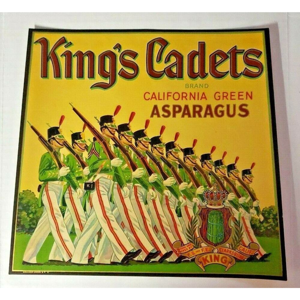 Vintage King Cadets Original 1940s Clarksburg, CA Asparagus Crate Label WS8D